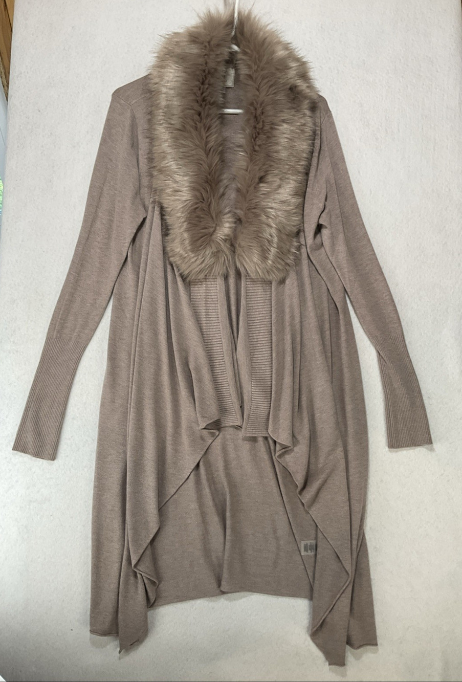 Sioni Womenβs Long Sleeve Faux Fur Trim Collar Open Cardigan Sweater M Mobwife